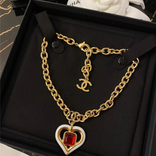 High Quality Luxury Chanel Ruby Embellished Necklace