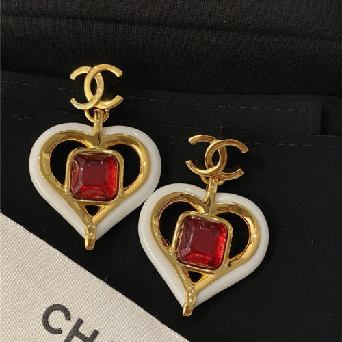 High Quality Luxury Chanel Ruby Embellished Earrings alternate view