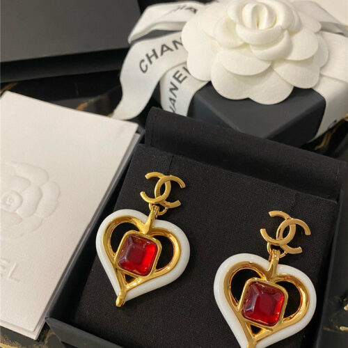 High Quality Luxury Chanel Ruby Embellished Earrings