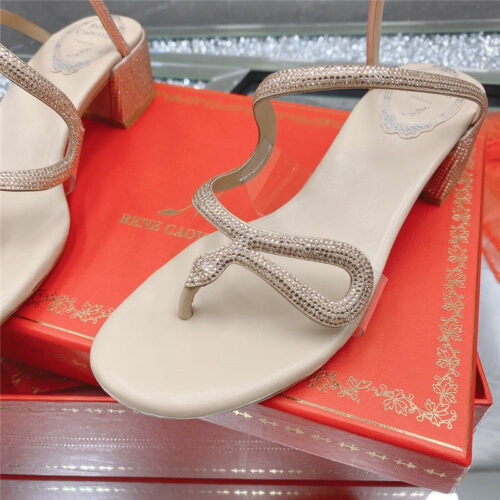 High Quality Luxury Rene Caovilla Snake Crystal Chunky Heel Sandals – Style 07462 product detail