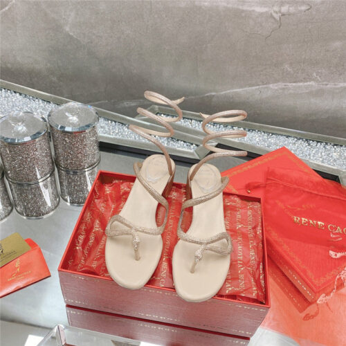 High Quality Luxury Rene Caovilla Snake Crystal Chunky Heel Sandals – Style 07462 product detail