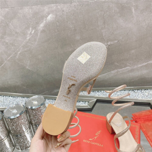 High Quality Luxury Rene Caovilla Snake Crystal Chunky Heel Sandals – Style 07462 product detail