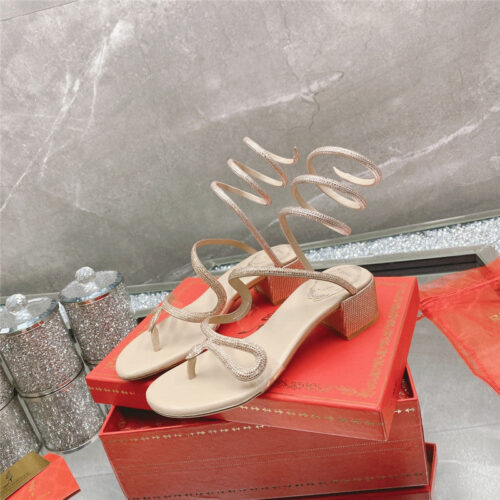 High Quality Luxury Rene Caovilla Snake Crystal Chunky Heel Sandals – Style 07462 alternate view