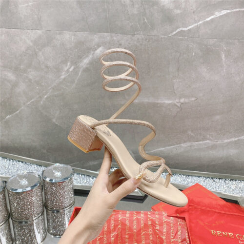 High Quality Luxury Rene Caovilla Snake Crystal Chunky Heel Sandals – Style 07462 product detail