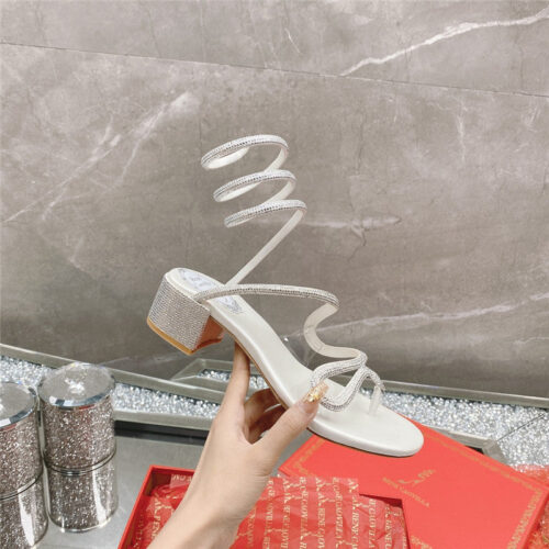 High Quality Luxury Rene Caovilla Snake Crystal Chunky Heel Sandals product detail