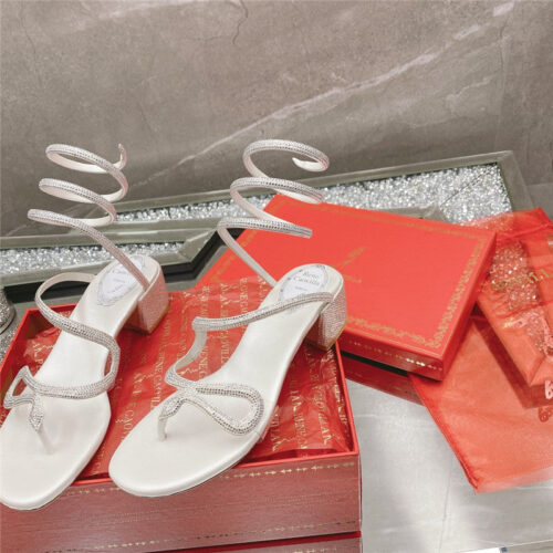 High Quality Luxury Rene Caovilla Snake Crystal Chunky Heel Sandals product detail