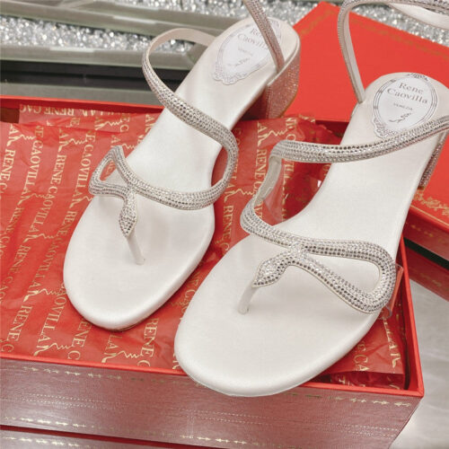 High Quality Luxury Rene Caovilla Snake Crystal Chunky Heel Sandals product detail