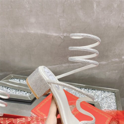 High Quality Luxury Rene Caovilla Snake Crystal Chunky Heel Sandals product detail
