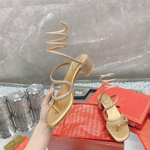 High Quality Luxury Rene Caovilla Snake Crystal Chunky Heel Sandals – Style 78086 product detail