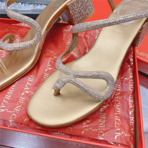 High Quality Luxury Rene Caovilla Snake Crystal Chunky Heel Sandals – Style 78086 product detail