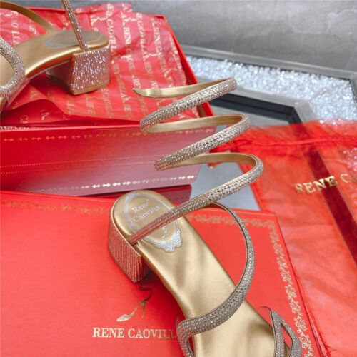 High Quality Luxury Rene Caovilla Snake Crystal Chunky Heel Sandals – Style 78086 product detail