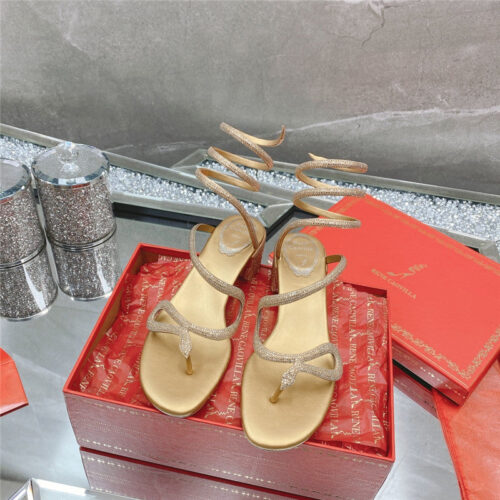 High Quality Luxury Rene Caovilla Snake Crystal Chunky Heel Sandals – Style 78086 alternate view