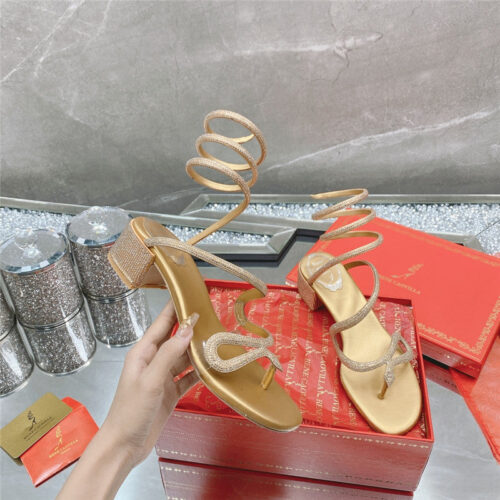 High Quality Luxury Rene Caovilla Snake Crystal Chunky Heel Sandals – Style 78086 product detail