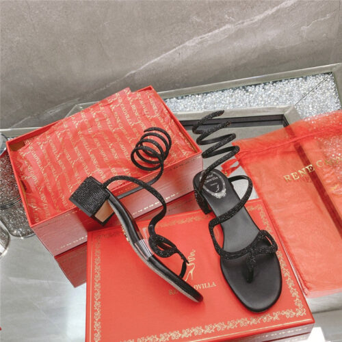 High Quality Luxury Rene Caovilla Snake Crystal Chunky Heel Sandals – Style 47014 alternate view