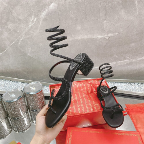 High Quality Luxury Rene Caovilla Snake Crystal Chunky Heel Sandals – Style 47014 product detail