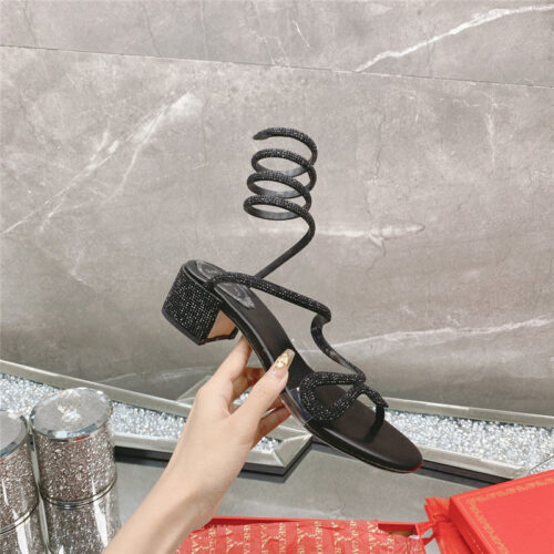 High Quality Luxury Rene Caovilla Snake Crystal Chunky Heel Sandals – Style 47014 product detail