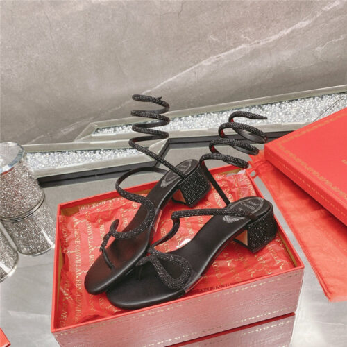 High Quality Luxury Rene Caovilla Snake Crystal Chunky Heel Sandals – Style 47014 product detail