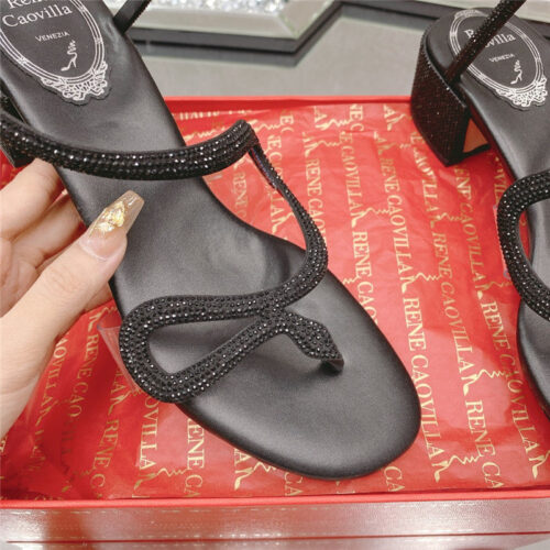 High Quality Luxury Rene Caovilla Snake Crystal Chunky Heel Sandals – Style 47014 product detail