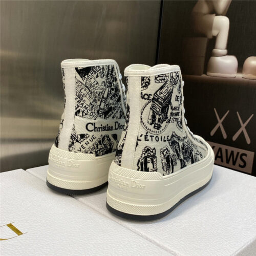 High Quality Luxury Dior Couple Models Thick Bottom Strap High Top Casual Shoes – Style 50054 product detail