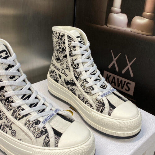 High Quality Luxury Dior Couple Models Thick Bottom Strap High Top Casual Shoes – Style 50054 product detail