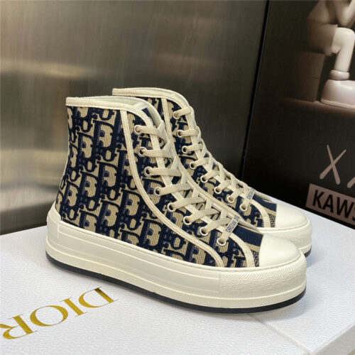 High Quality Luxury Dior Couple Models Thick Bottom Strap High Top Casual Shoes
