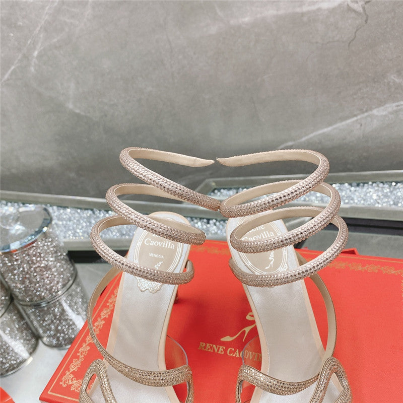 High Quality Luxury Rene Caovilla Snake Crystal High Heel Sandals product detail