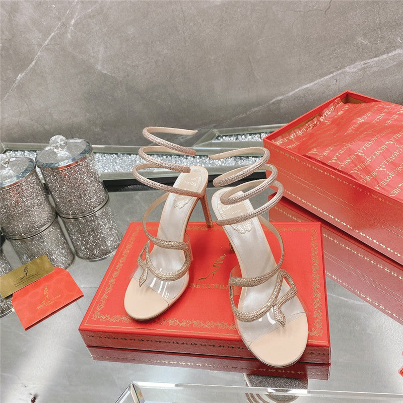 High Quality Luxury Rene Caovilla Snake Crystal High Heel Sandals product detail