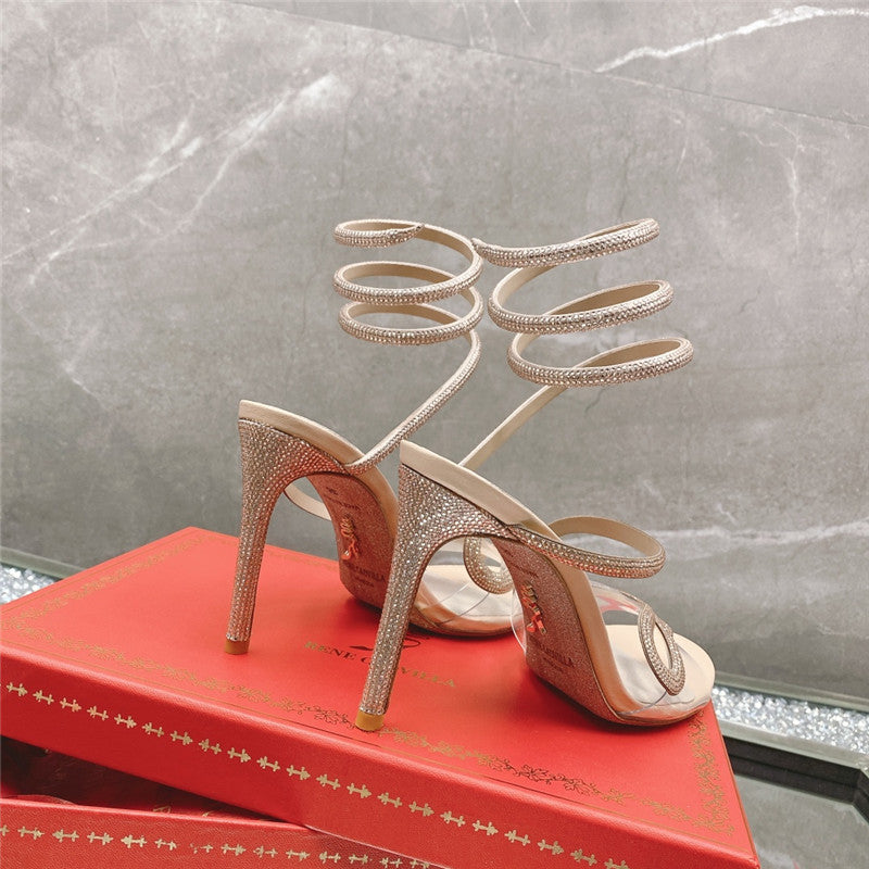 High Quality Luxury Rene Caovilla Snake Crystal High Heel Sandals product detail