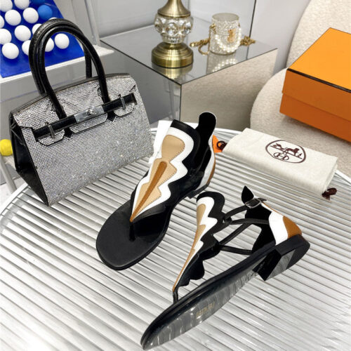 High Quality Luxury Hermes Color Block Sandals – Style 49059 alternate view