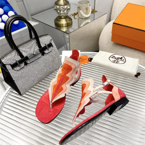 High Quality Luxury Hermes Color Block Sandals alternate view