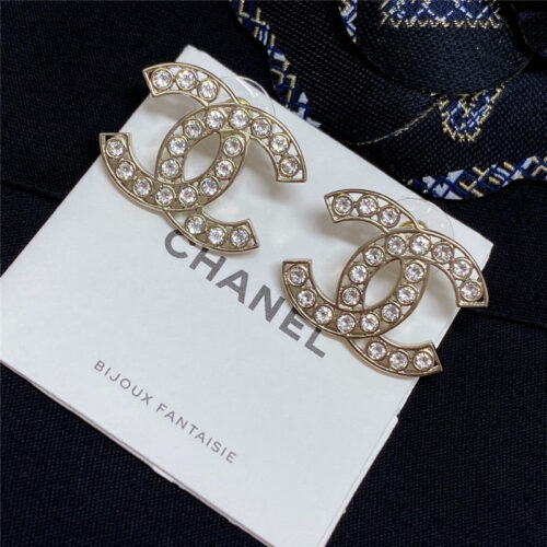 High Quality Luxury Chanel Full Diamond Chest Double C Earrings product detail