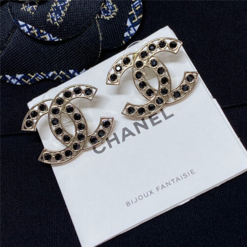 High Quality Luxury Chanel Full Diamond Chest Double C Earrings product detail