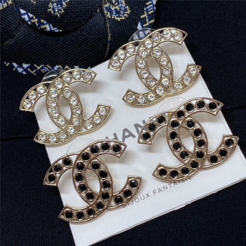 High Quality Luxury Chanel Full Diamond Chest Double C Earrings