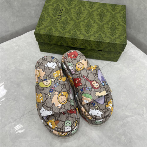 High Quality Luxury Gucci New Animal Graffiti Platform Slippers product detail