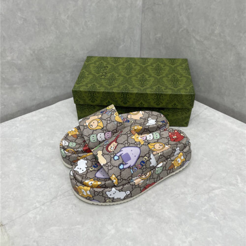 High Quality Luxury Gucci New Animal Graffiti Platform Slippers