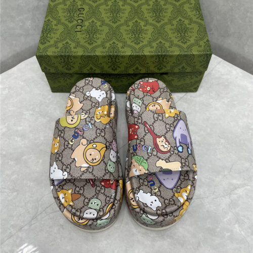 High Quality Luxury Gucci New Animal Graffiti Platform Slippers product detail