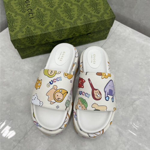 High Quality Luxury Gucci New Animal Graffiti Platform Slippers – Style 73587 product detail