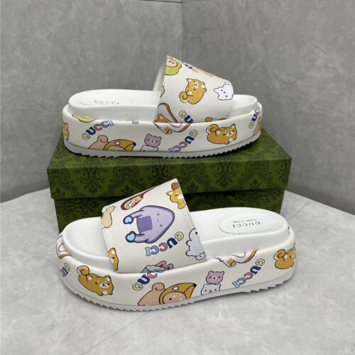 High Quality Luxury Gucci New Animal Graffiti Platform Slippers – Style 73587 alternate view