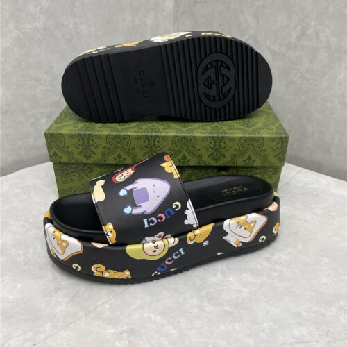 High Quality Luxury Gucci New Animal Graffiti Platform Slippers – Style 08051 product detail