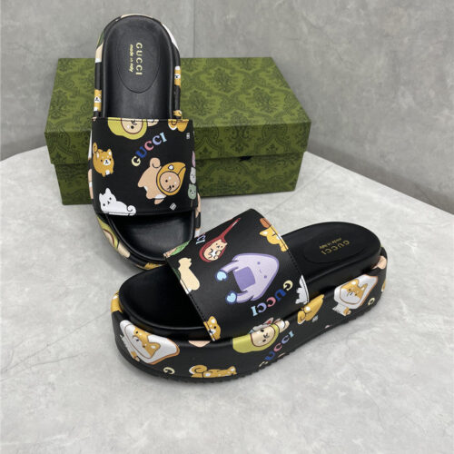 High Quality Luxury Gucci New Animal Graffiti Platform Slippers – Style 08051 alternate view