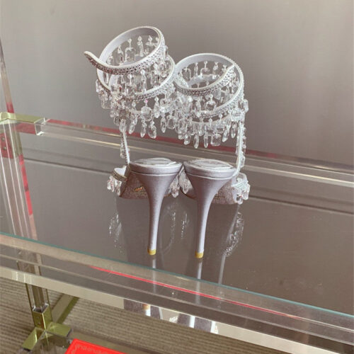 High Quality Luxury Rene Caovilla Crystal Pendant Heeled Sandals – Style 90630 product detail