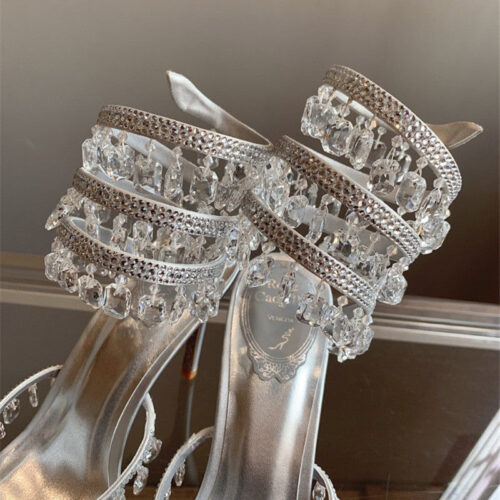 High Quality Luxury Rene Caovilla Crystal Pendant Heeled Sandals – Style 90630 product detail