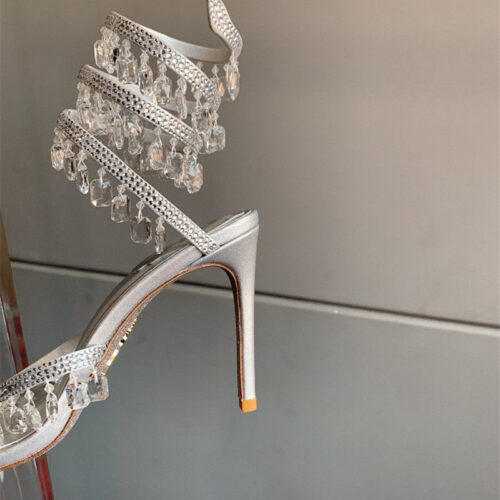 High Quality Luxury Rene Caovilla Crystal Pendant Heeled Sandals – Style 90630 product detail