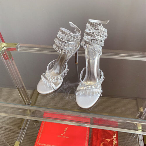 High Quality Luxury Rene Caovilla Crystal Pendant Heeled Sandals – Style 90630 alternate view