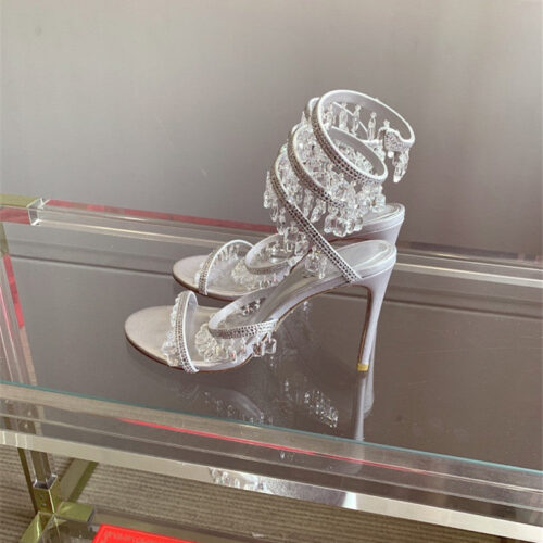 High Quality Luxury Rene Caovilla Crystal Pendant Heeled Sandals – Style 90630 product detail