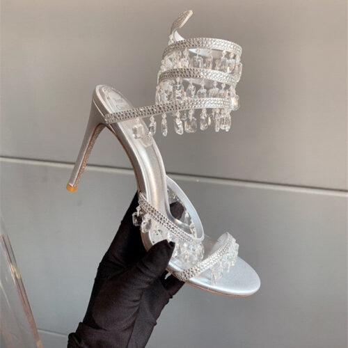 High Quality Luxury Rene Caovilla Crystal Pendant Heeled Sandals – Style 90630 product detail