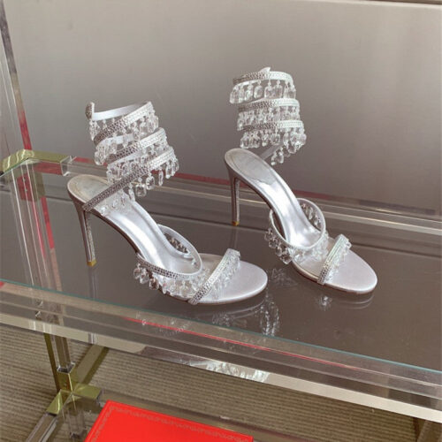 High Quality Luxury Rene Caovilla Crystal Pendant Heeled Sandals – Style 90630