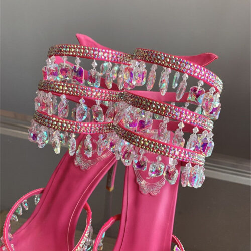 High Quality Luxury Rene Caovilla Crystal Pendant Heeled Sandals – Style 59558 product detail