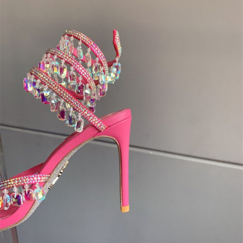 High Quality Luxury Rene Caovilla Crystal Pendant Heeled Sandals – Style 59558 product detail