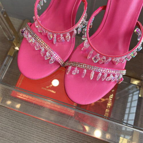 High Quality Luxury Rene Caovilla Crystal Pendant Heeled Sandals – Style 59558 product detail